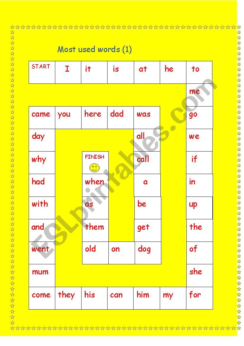 Most used words game worksheet