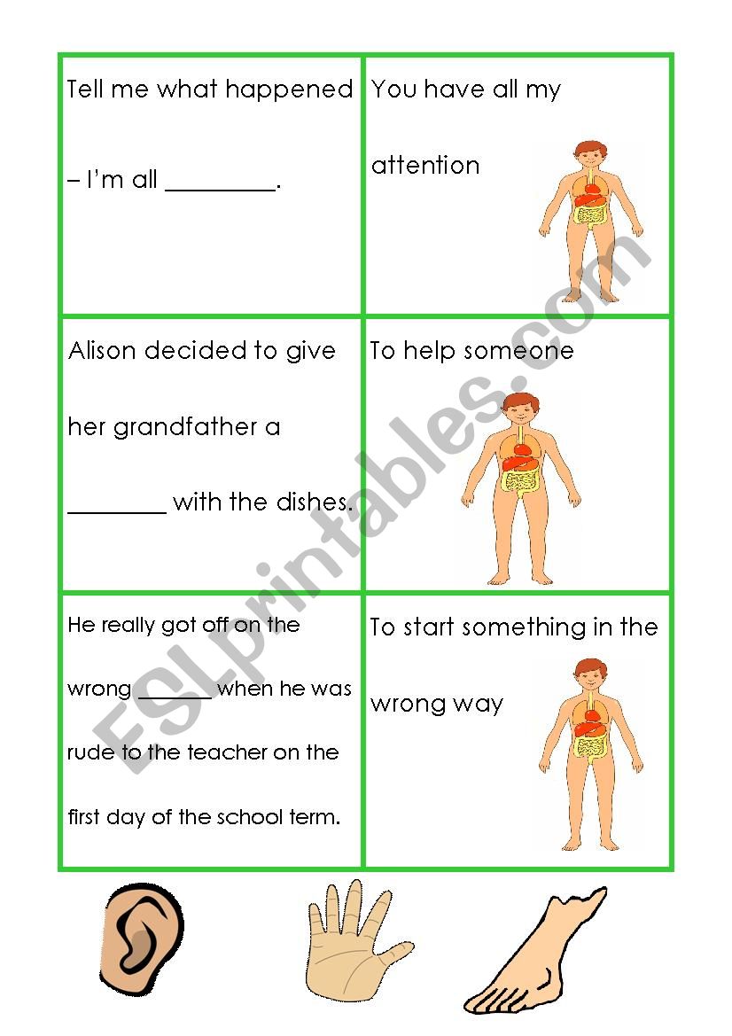 Body idioms 1/4 worksheet