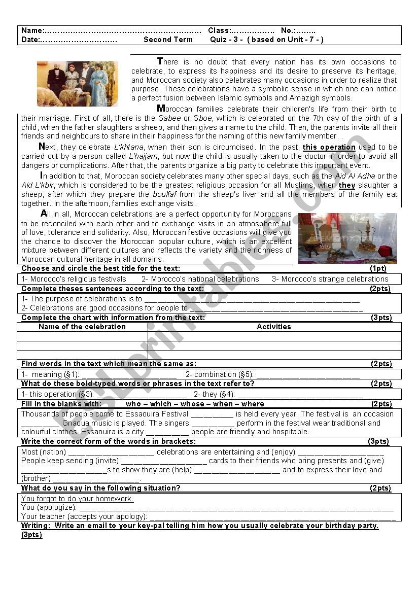 Celebrations in Morocco worksheet