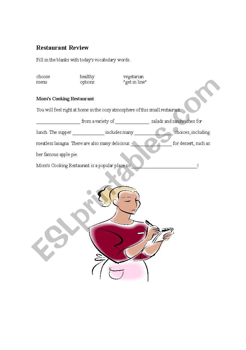 Restaurant Review worksheet