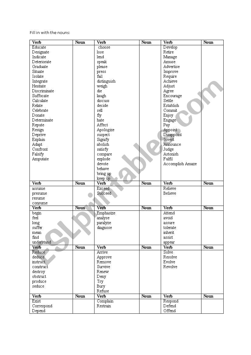 excellent noun formation worksheet