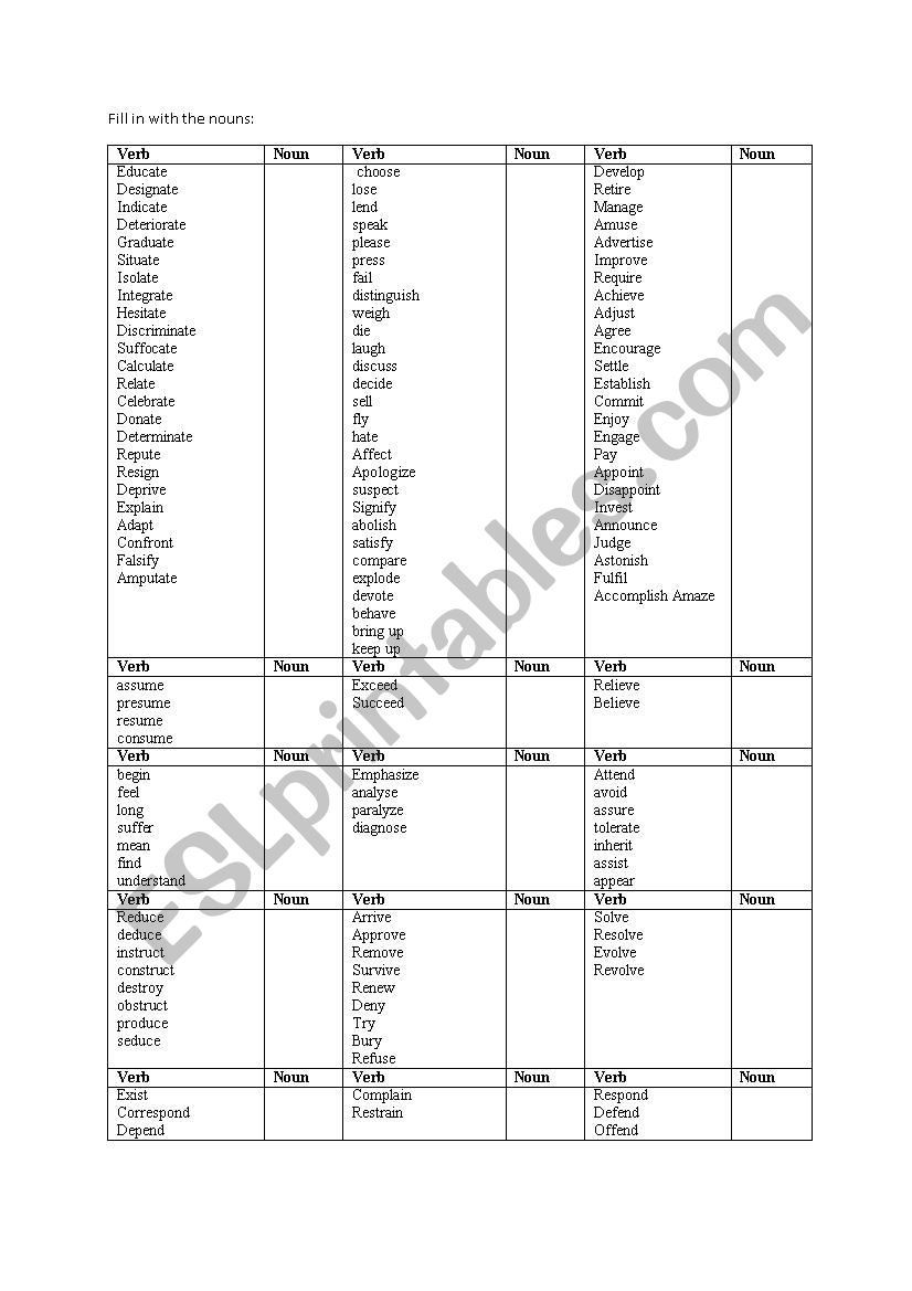 excellent noun formation worksheet