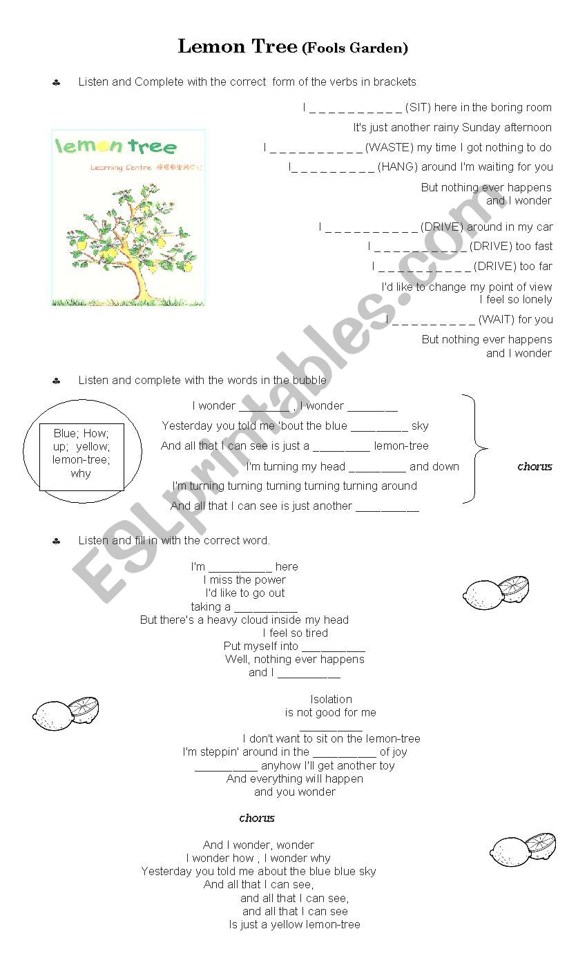 lemon tree song worksheet