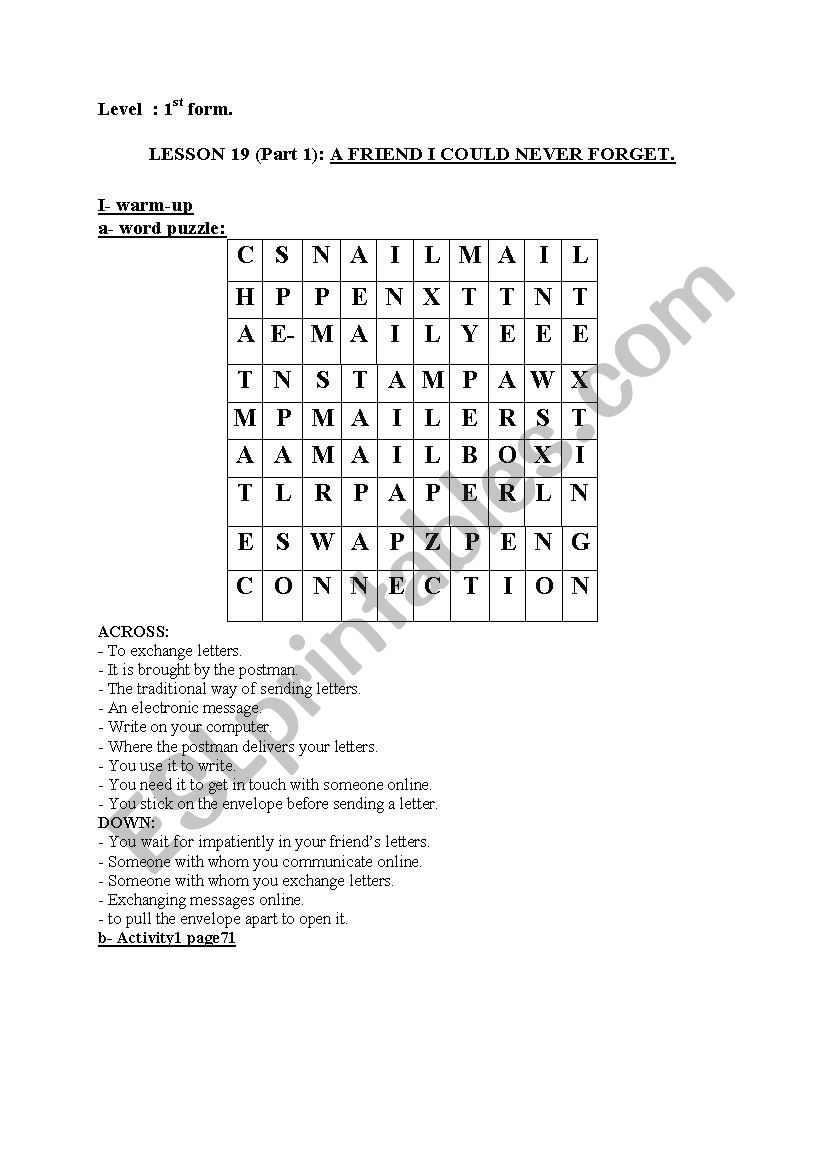 lesson 19:Afriend I could never forget (part 1 ) first form