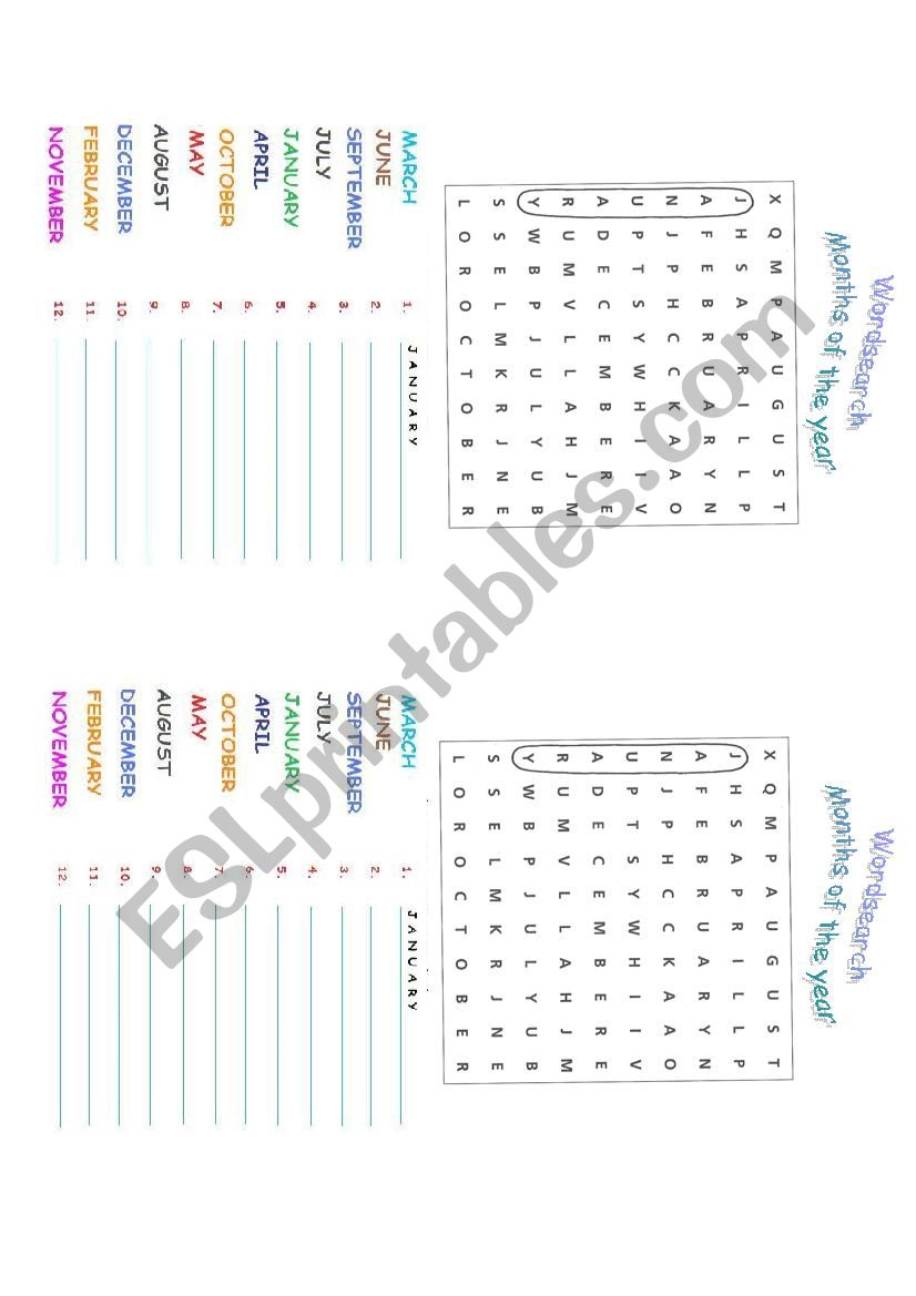 Months worksheet