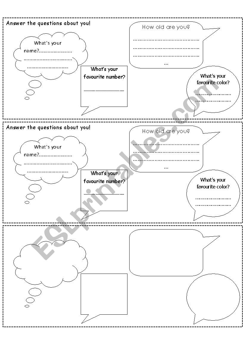 Personal questions worksheet