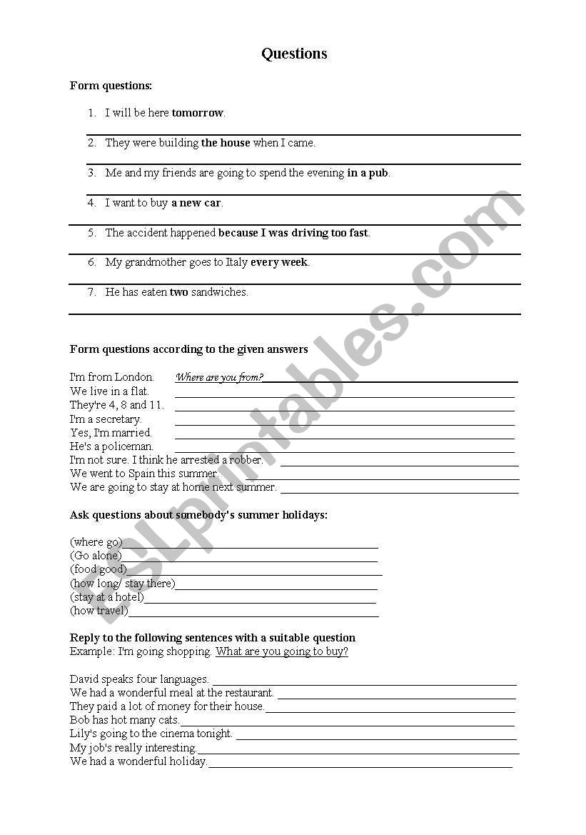 questions worksheet