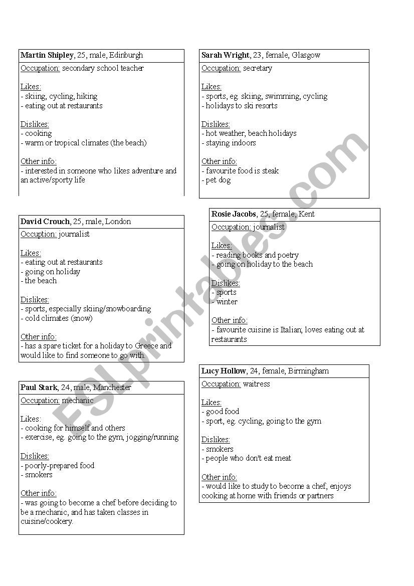 Spped dating - Talk about likes and dislikes