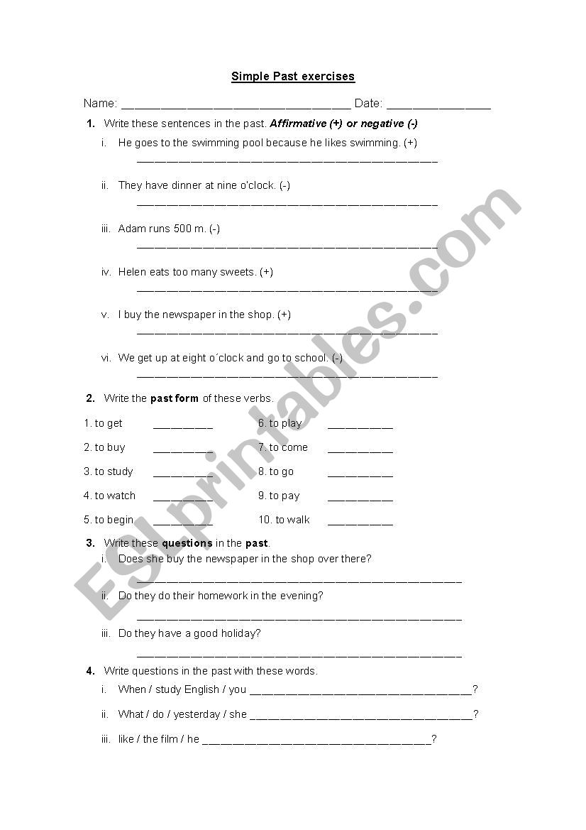 Simple past exercises worksheet