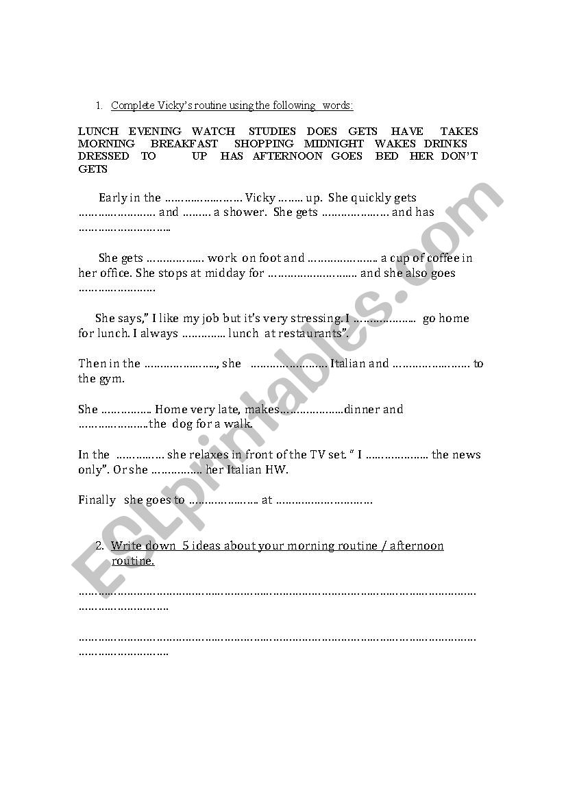 VickyÂ´s routine worksheet