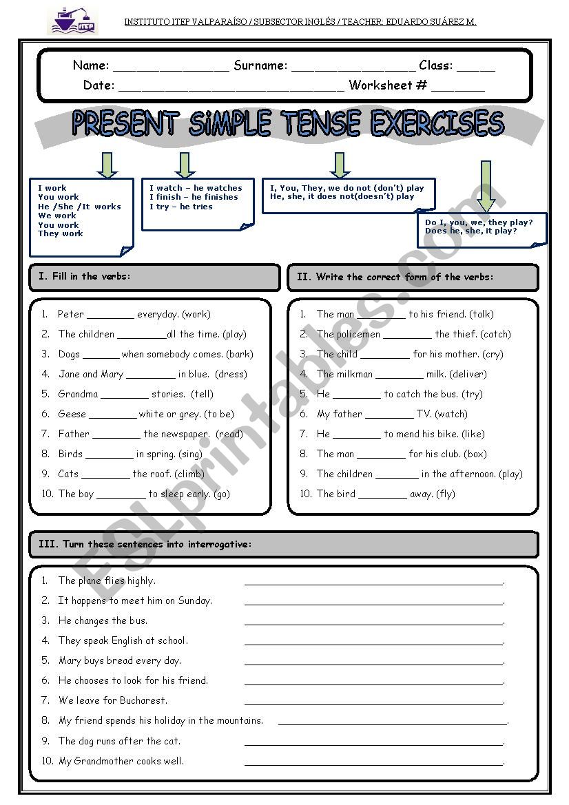 Present simple practical exercises 