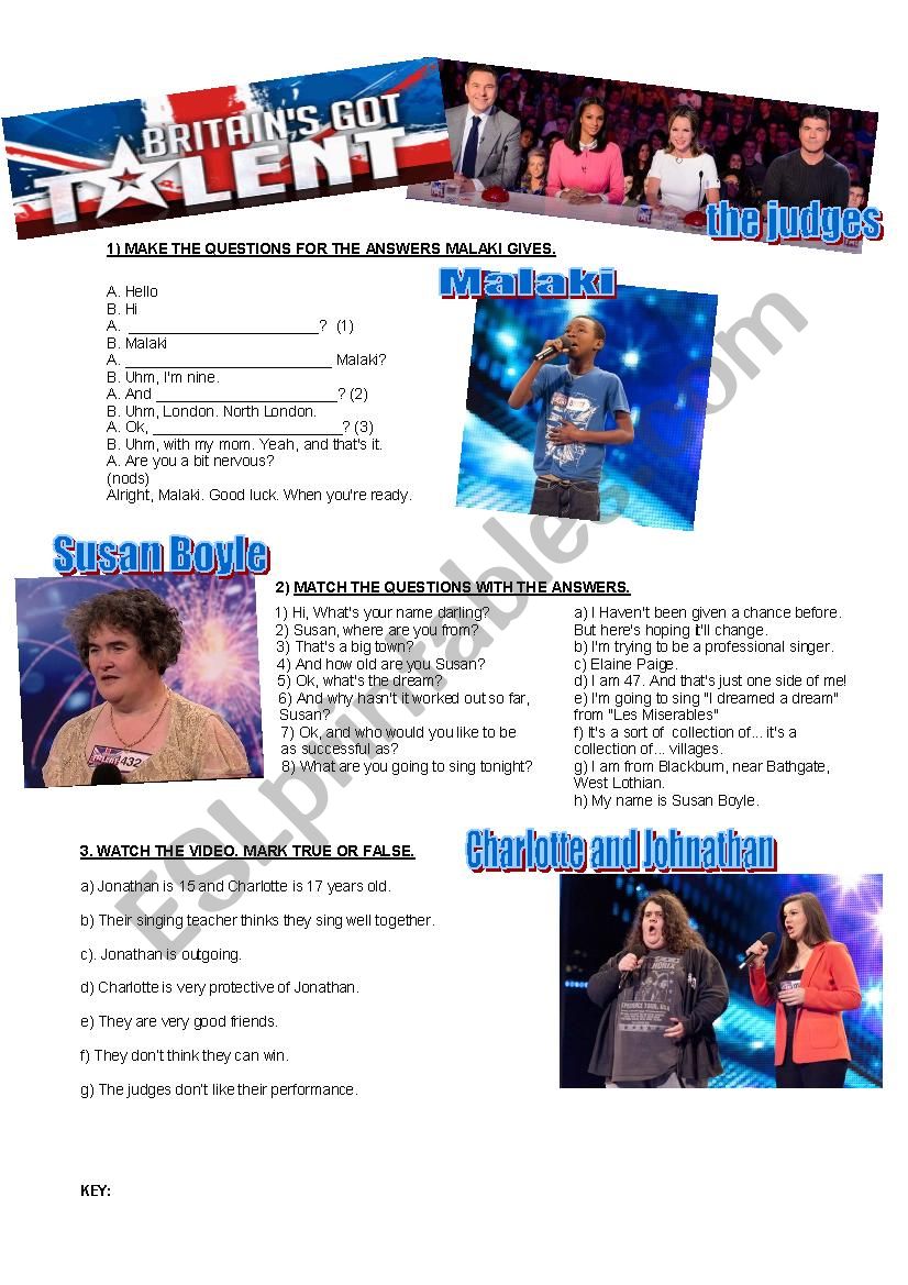 BRITAINS GOT TALENT worksheet