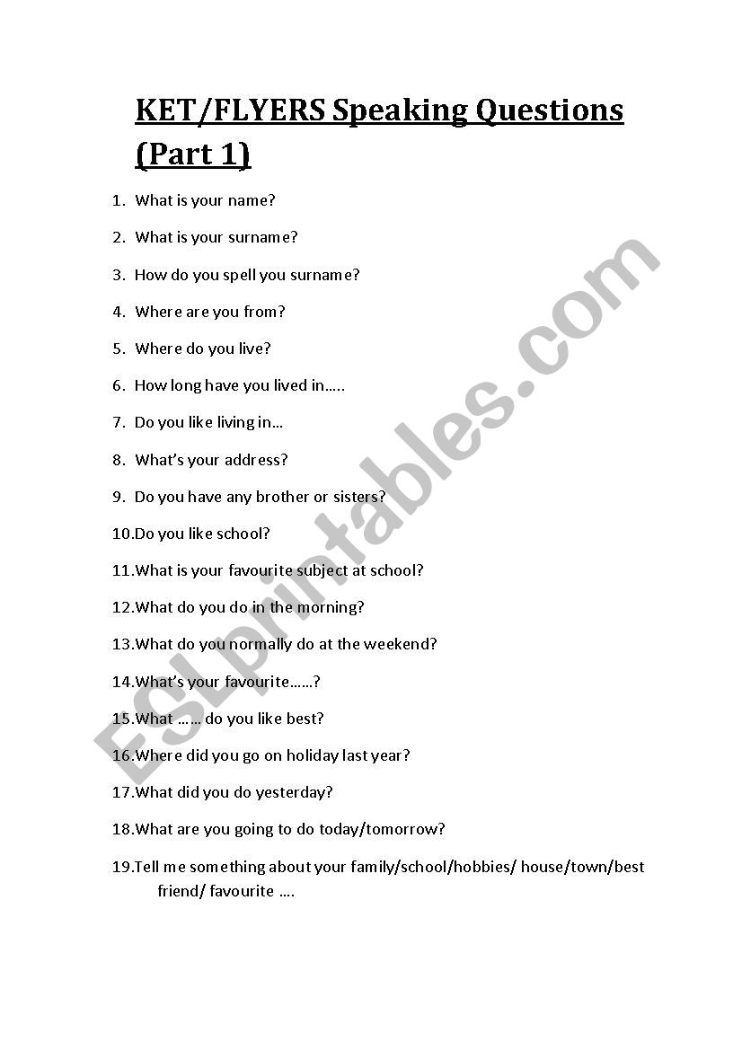 KET Speaking Exam  worksheet