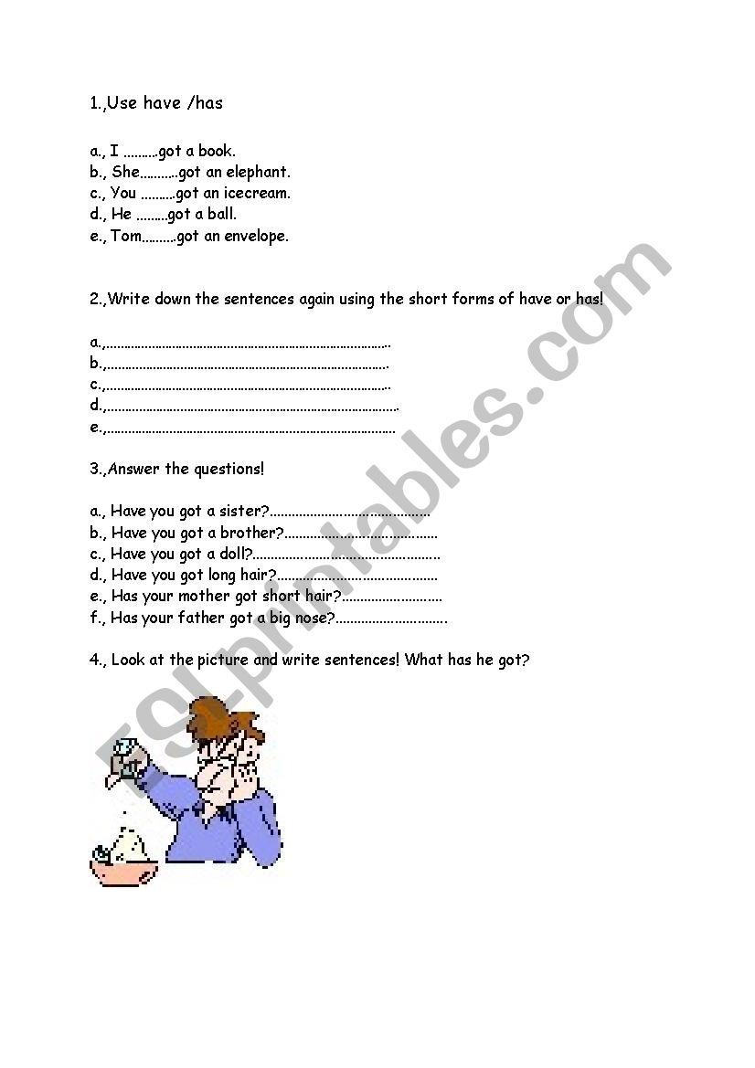 have or has worksheet