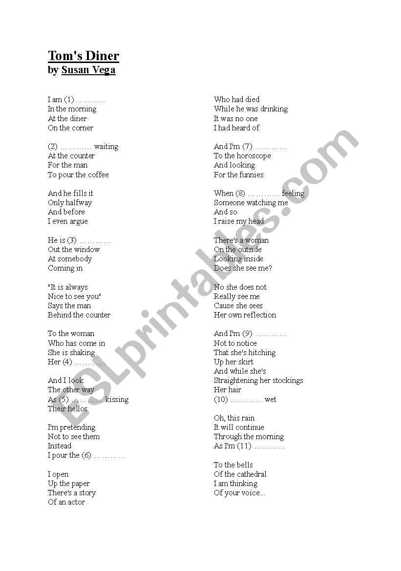 Toms Diner worksheet