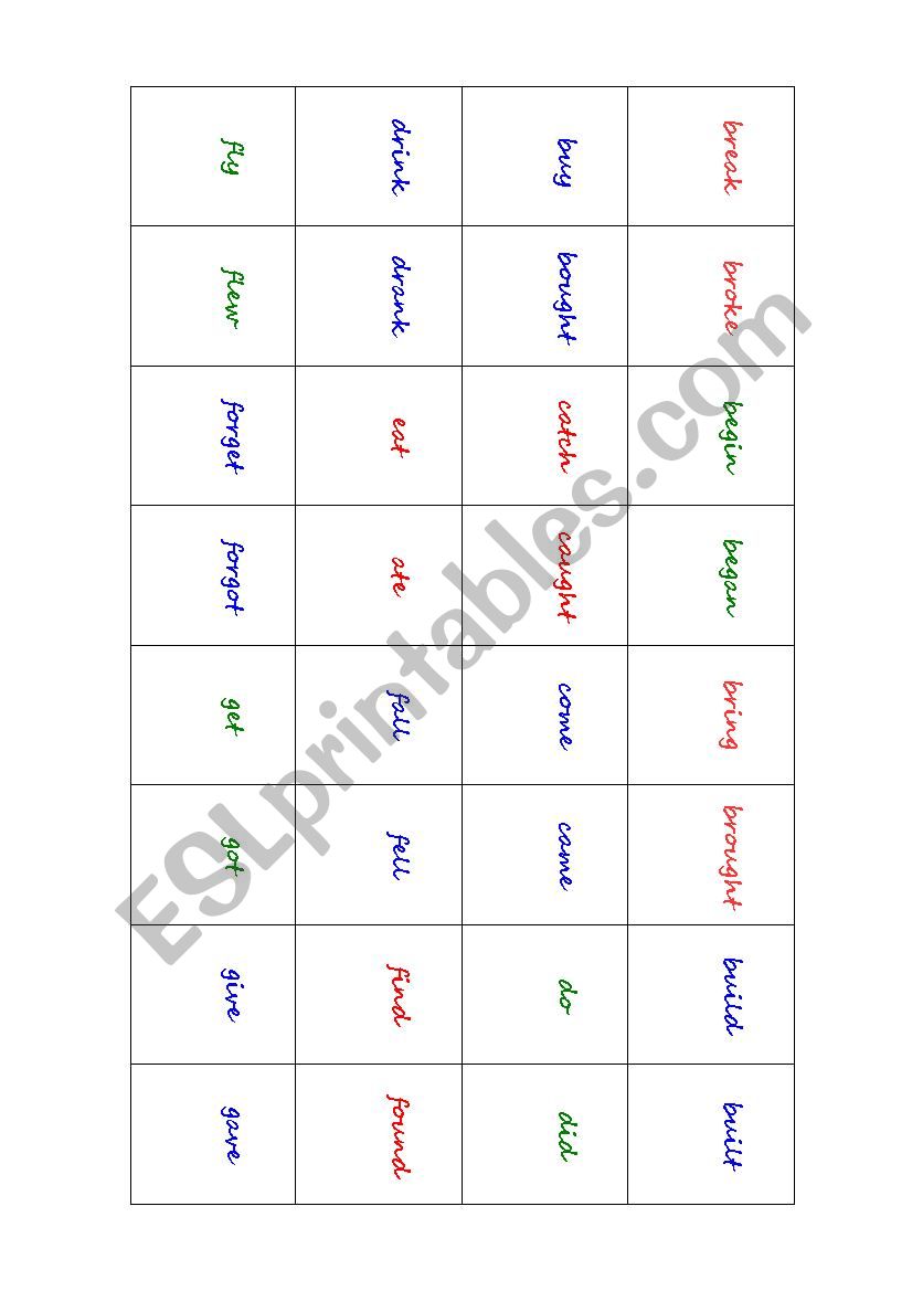 Irregular Verbs MEMORY GAME worksheet