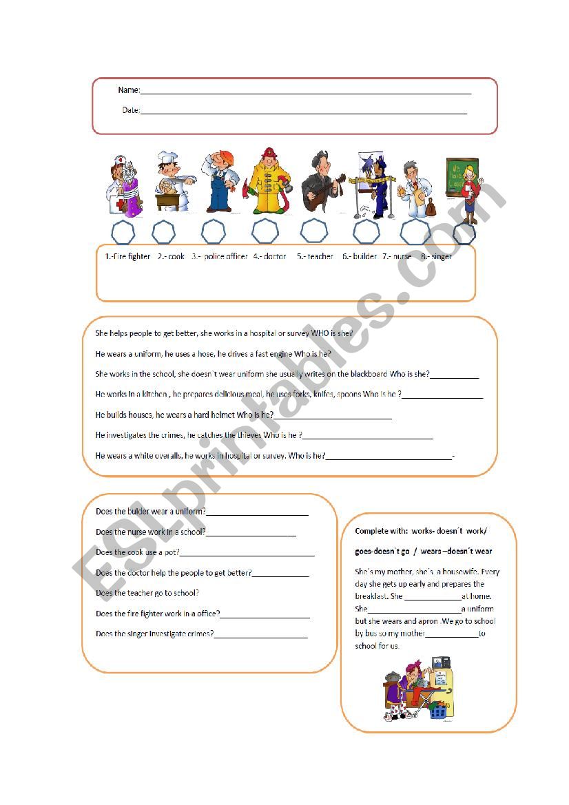 jOBS worksheet