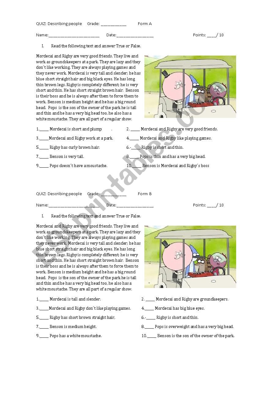 describing people worksheet