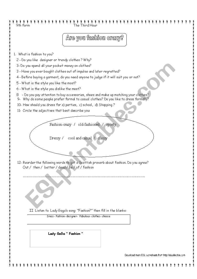 Fashion worksheet