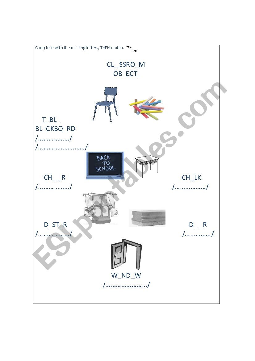 Classroom Objects worksheet