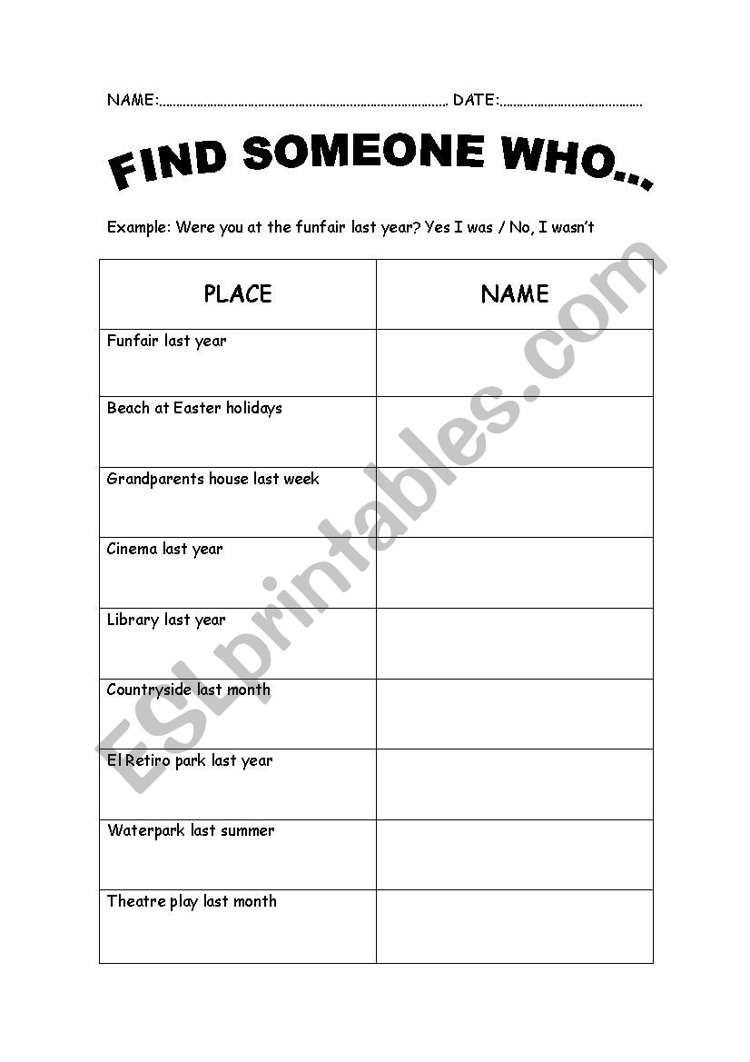 find someone who worksheet