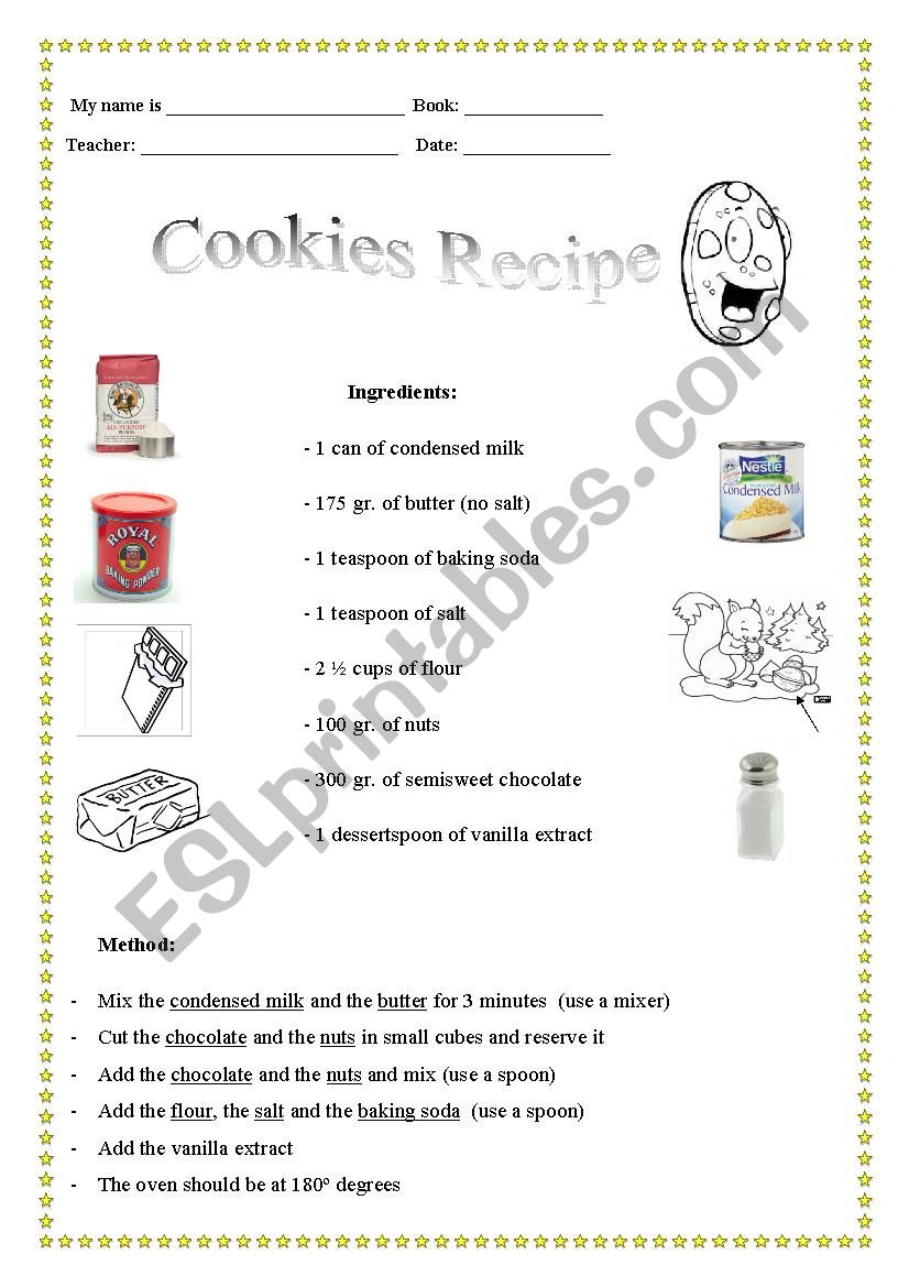 cookies recipe worksheet