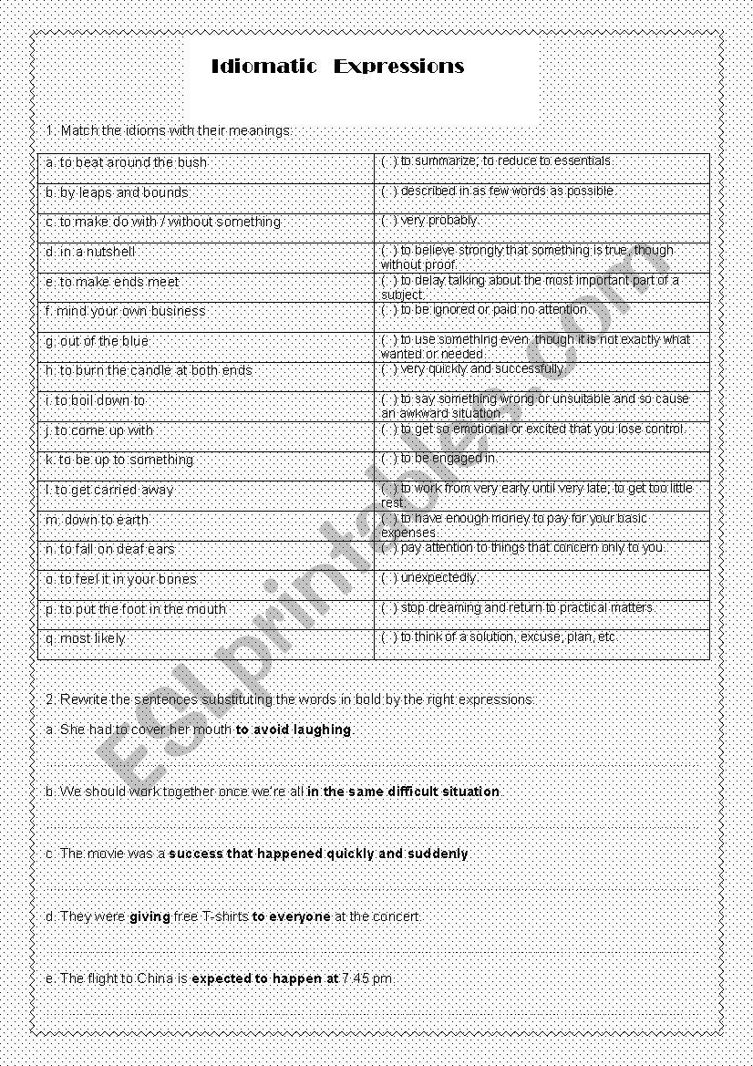 Idiomatic Expressions worksheet