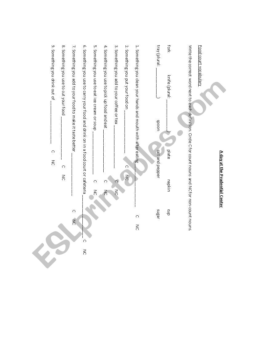Trip to the mall worksheet