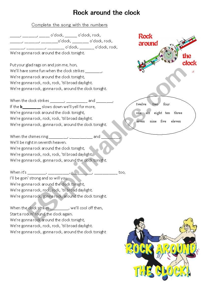 song rock around the clock worksheet