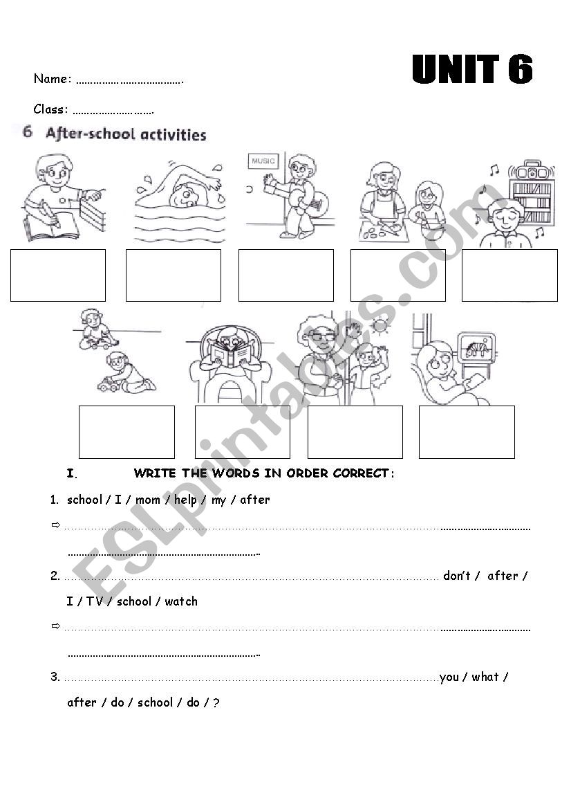 after school activities worksheet