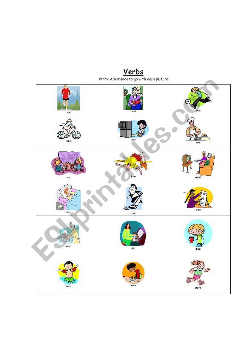 VERB actions worksheet