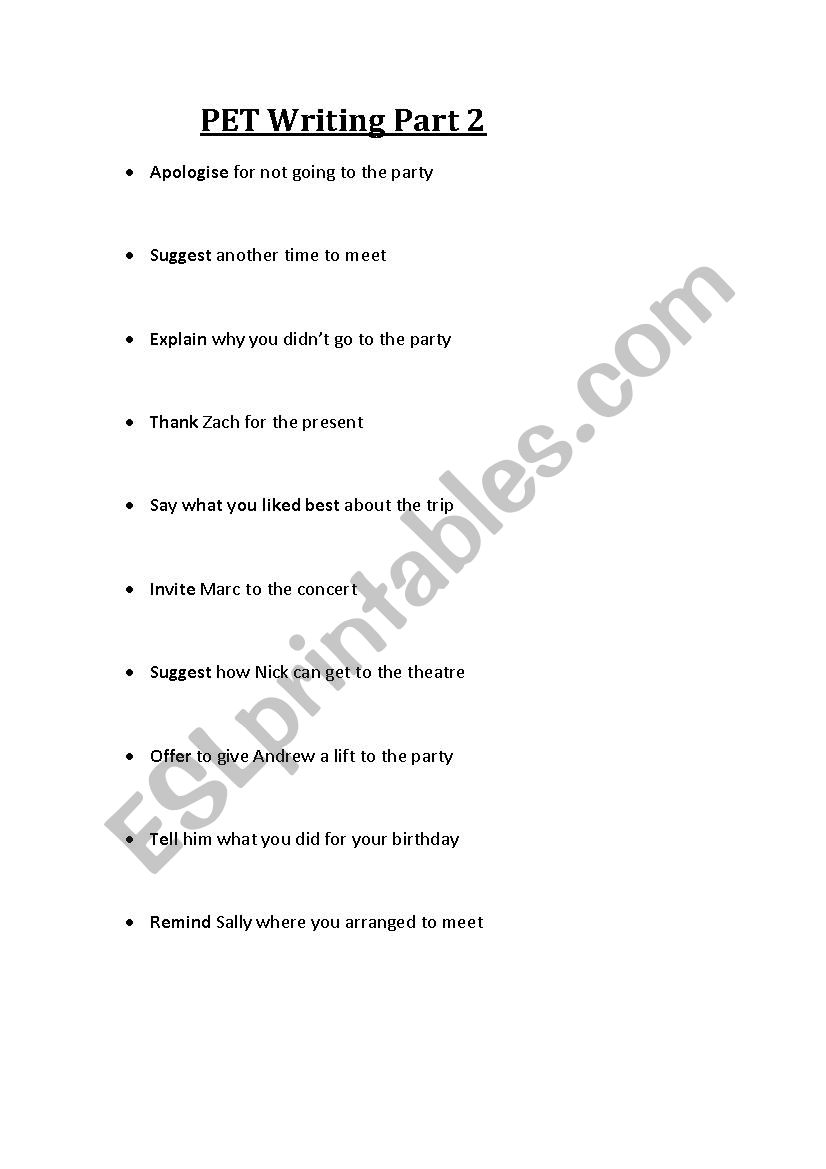 PET Exam Writing Part 2 worksheet