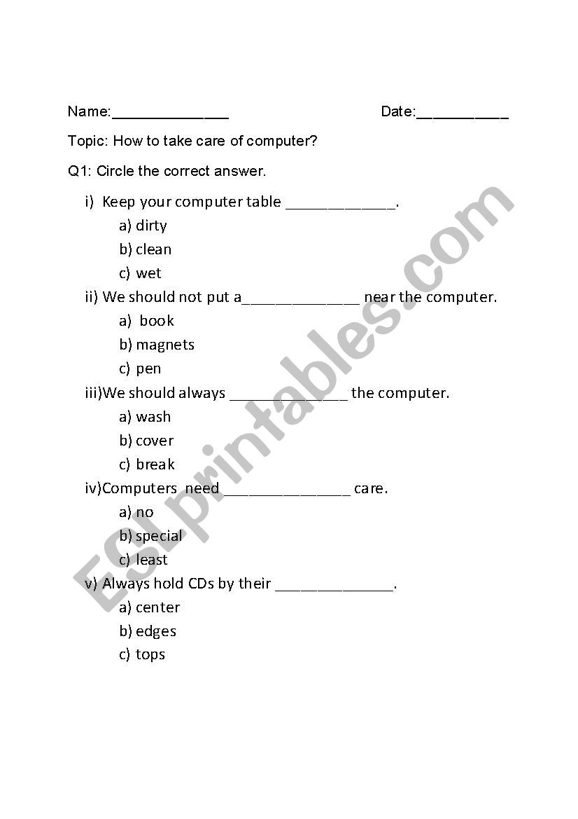 computer worksheet