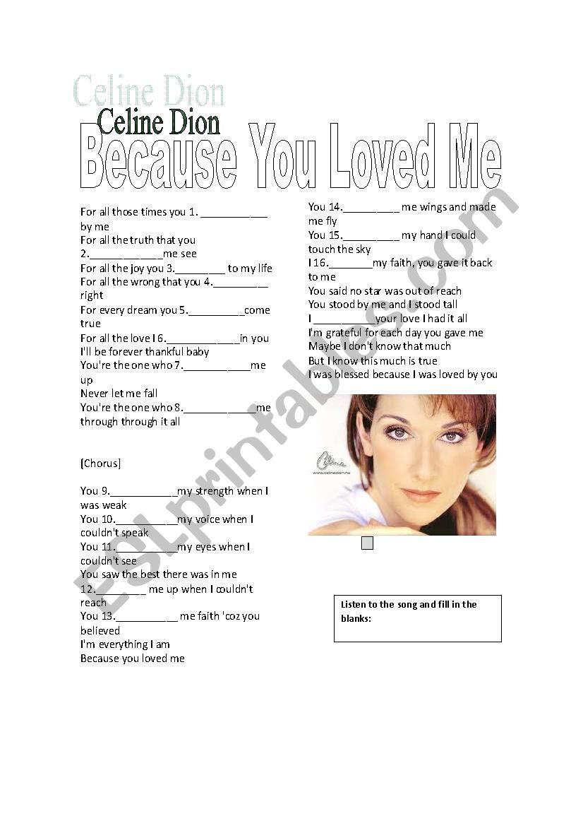 Song worksheet -Celine Dion worksheet