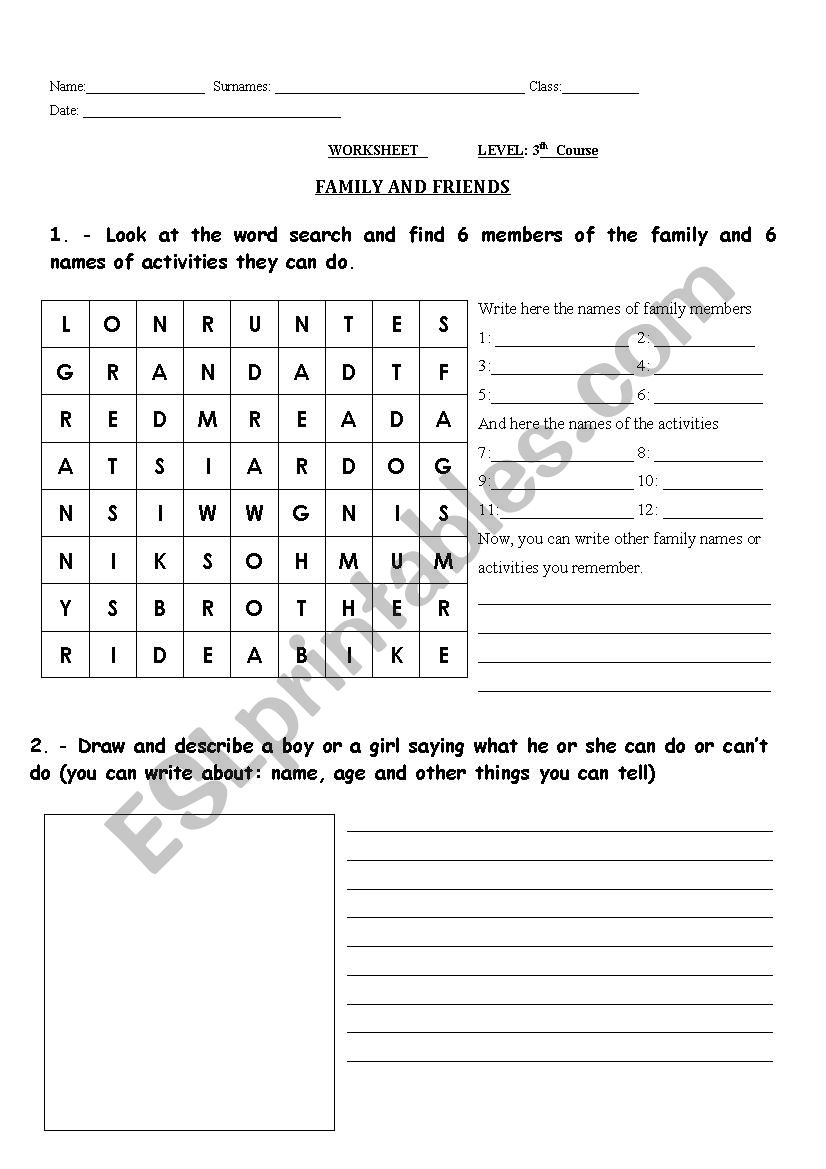 FAMILY AND FRIENDS worksheet