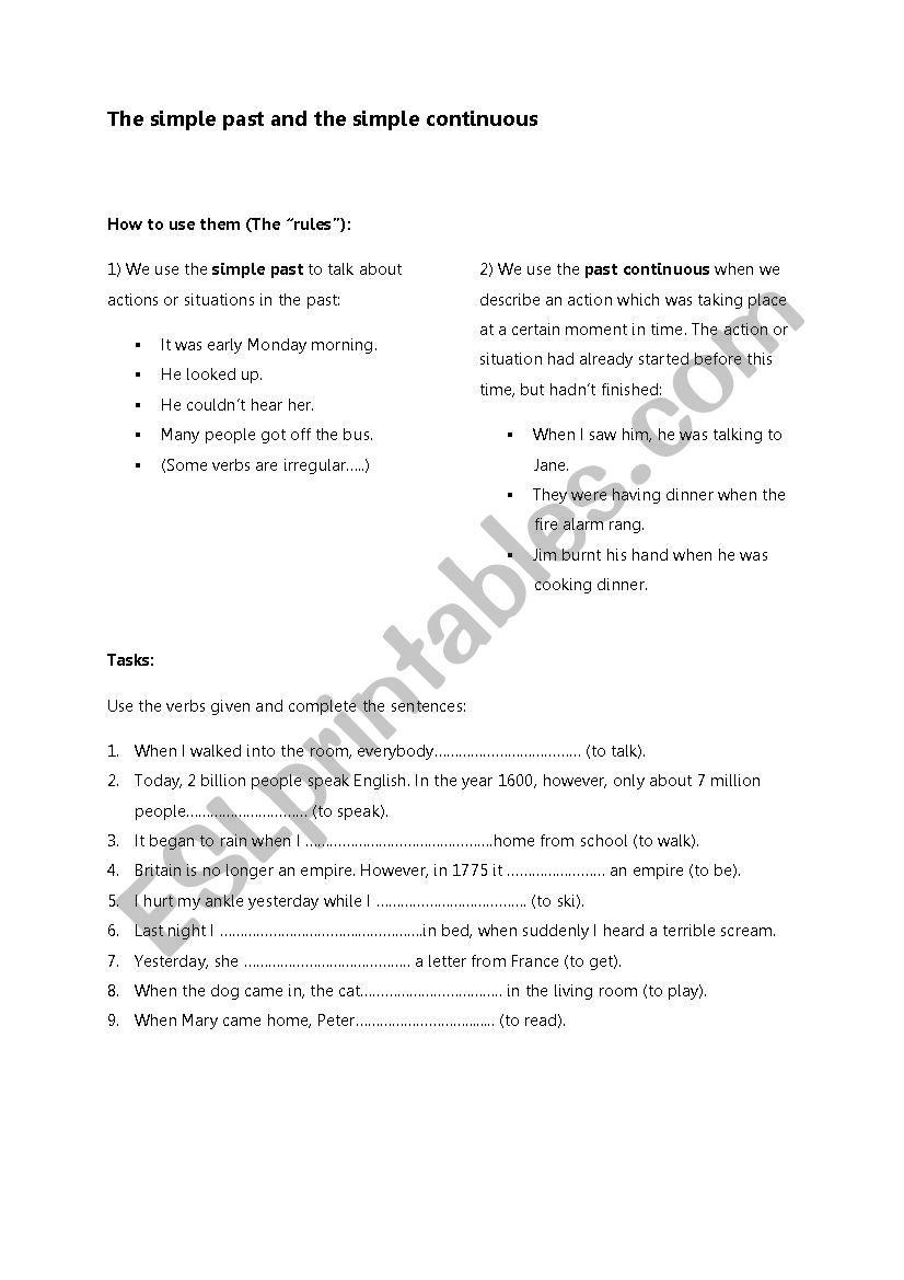 The simple past and the past continuous - usage and tasks