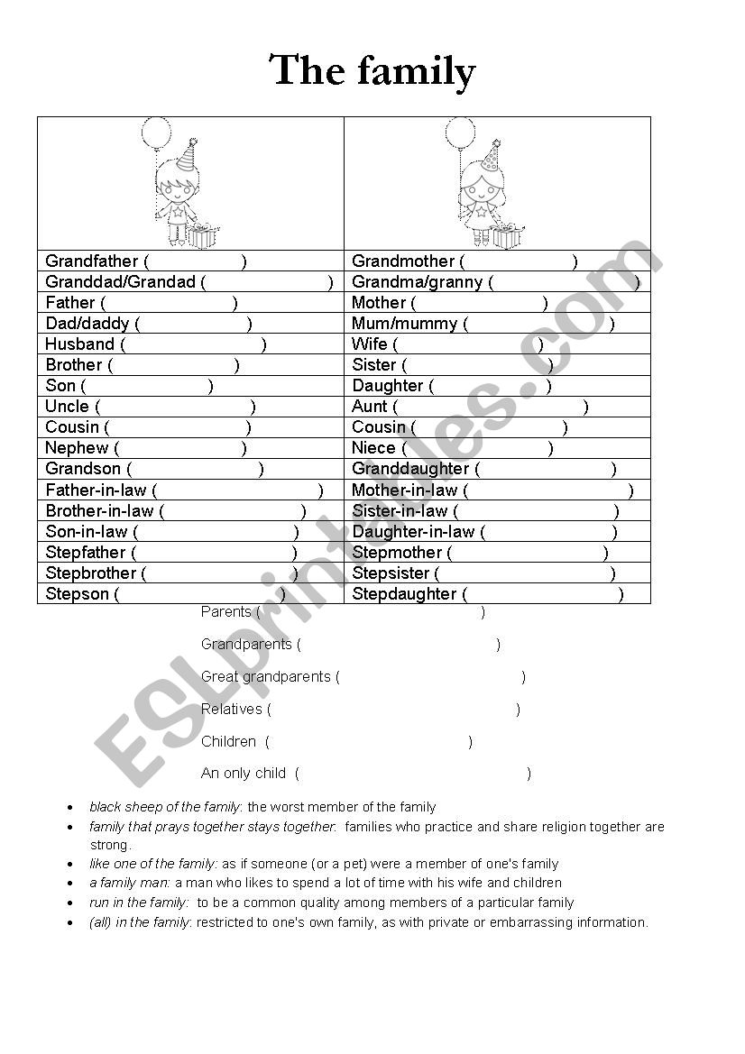 the family worksheet