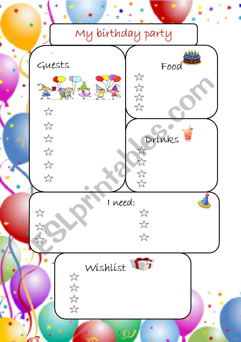 Birthday planner worksheet