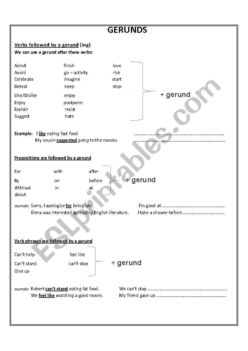 Gerunds worksheet