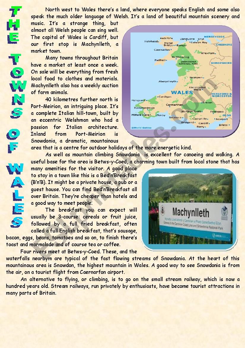 The towns of Wales worksheet