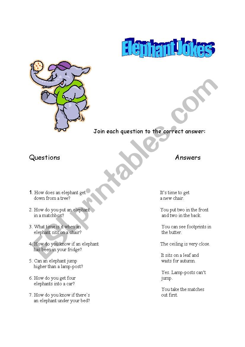 Elephant Jokes worksheet