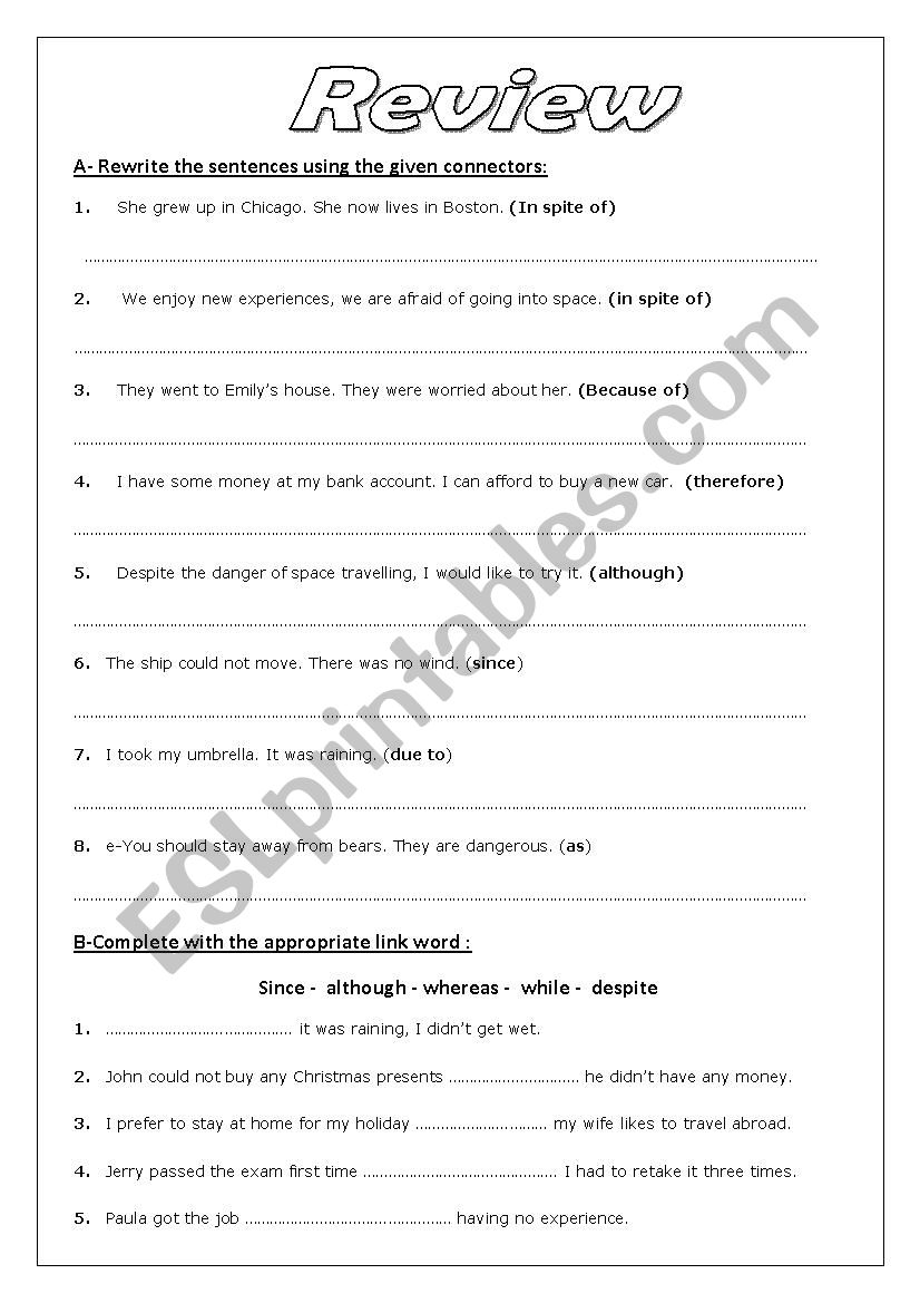 REVIEW EXpressions of concession , cause and effect , passive voice reported speech for BAC students