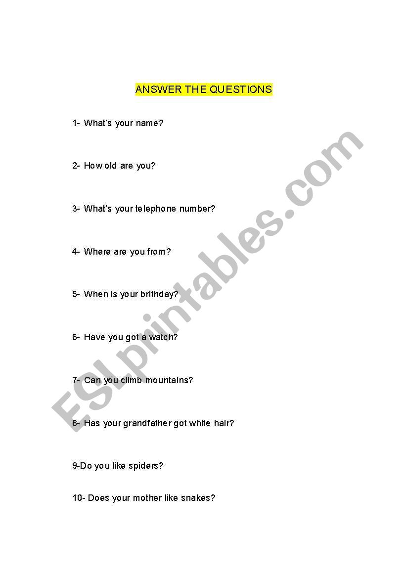 We want to know about you worksheet