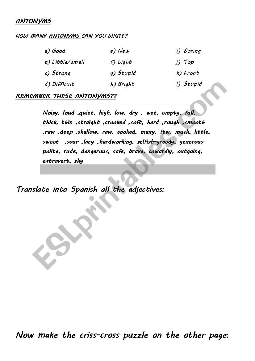 Antonyms worksheet