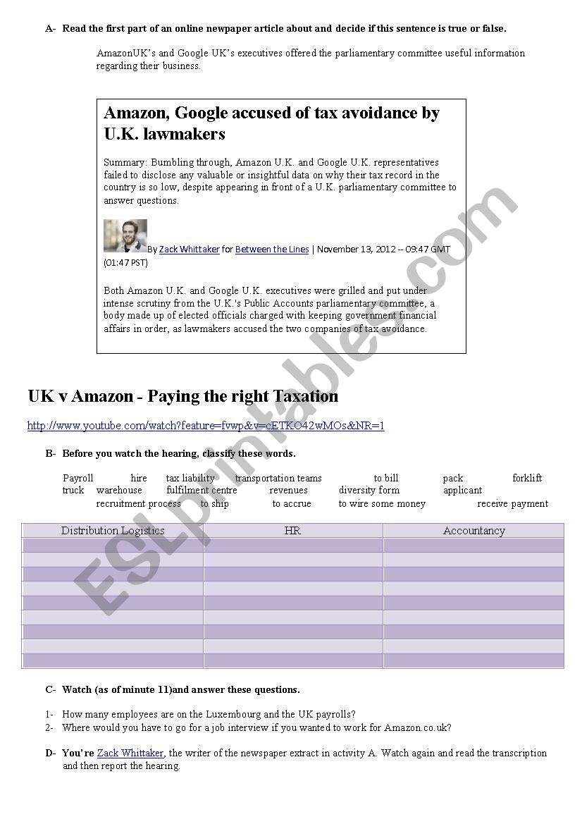 Tax Avoidance worksheet