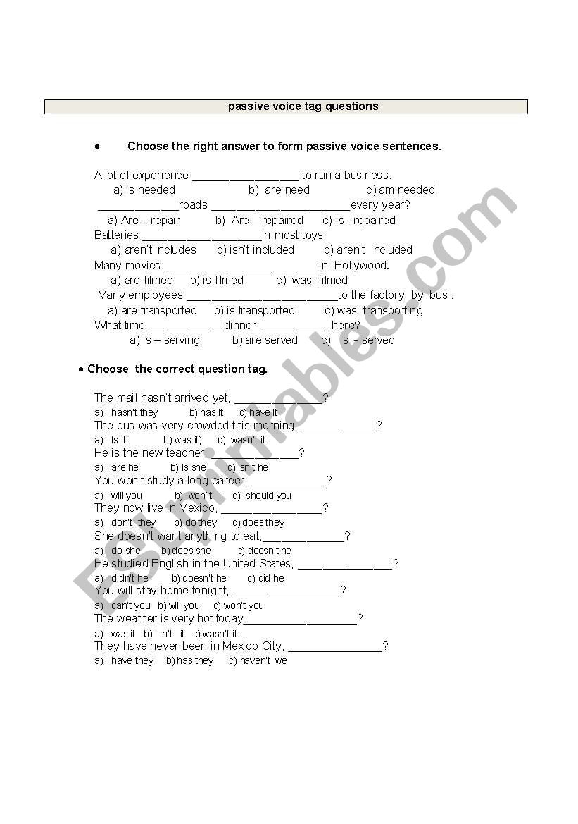 tag questions worksheet