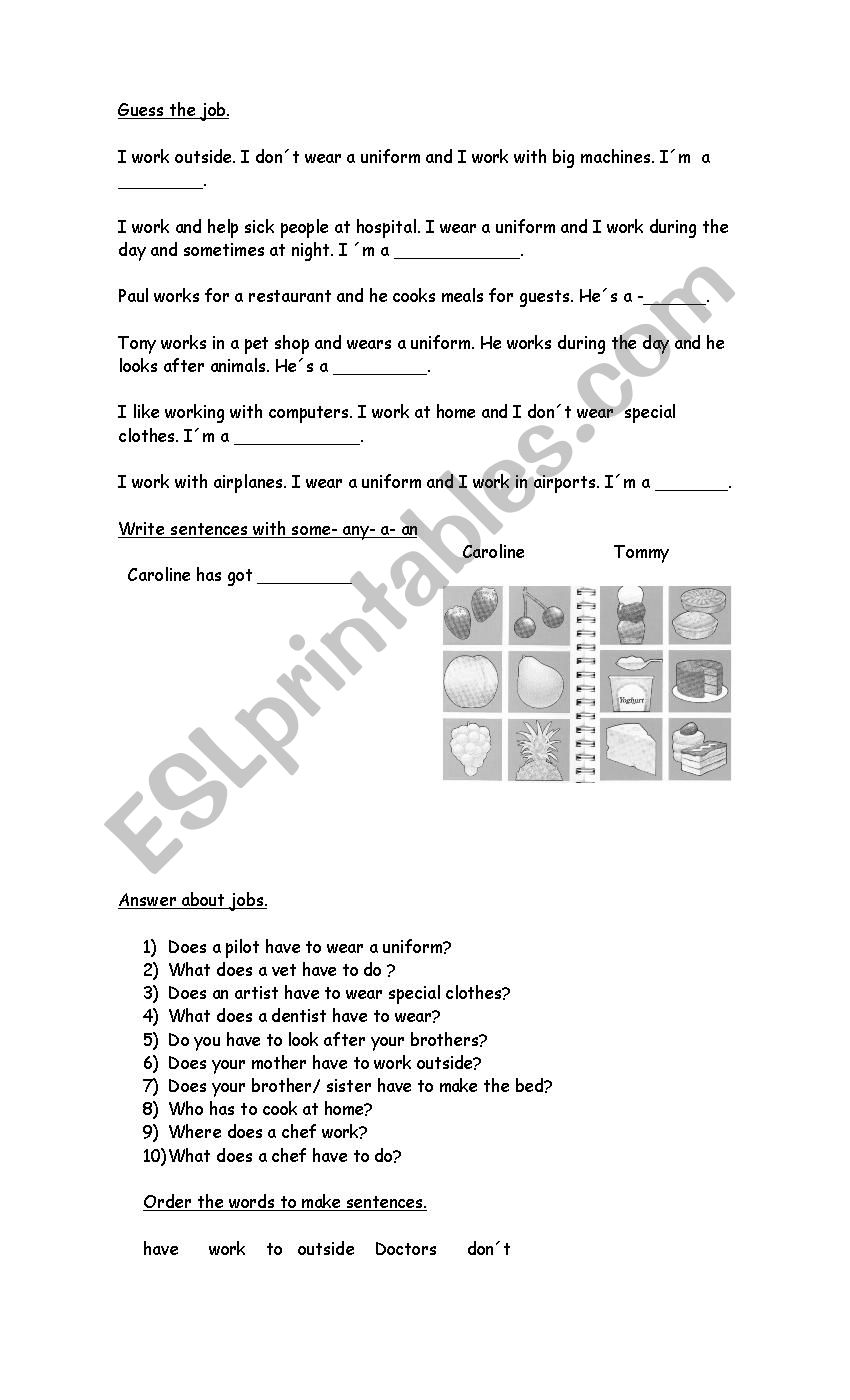 COUNTABLES AND UNCOUNTABLES worksheet