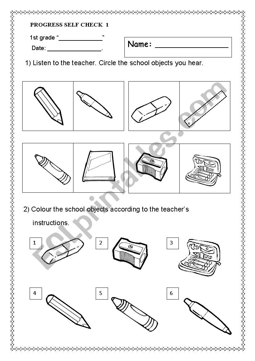 Progress Self check Test for 1st Grade