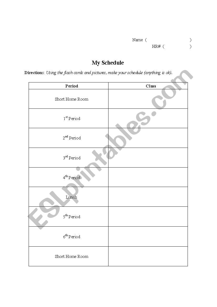 My schedule worksheet