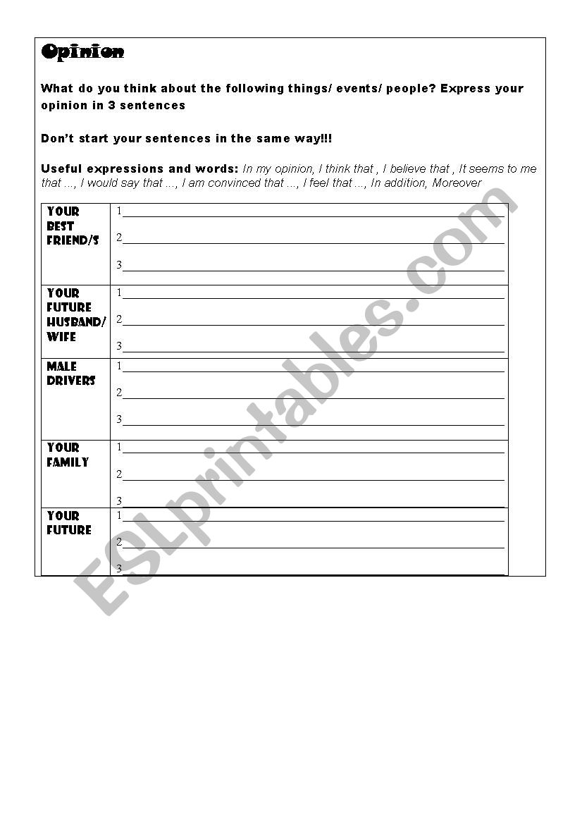 Expressing an Opinion worksheet